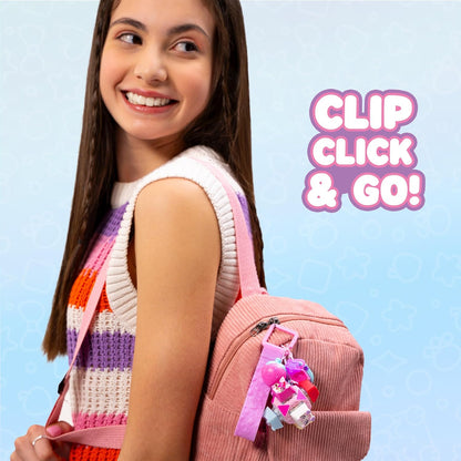 Deluxe Keychain - Includes 7 Clickable Keyboard Collectibles - 70 Characters To Find, Cute Themes & Rare Surprises - Girls Gifts and Collectables Ages 6 Plus, Pink