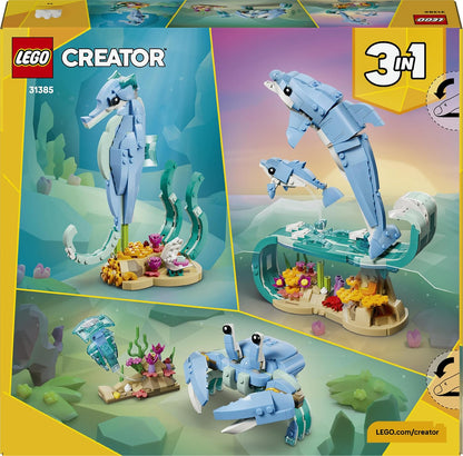 LEGO Creator 3in1 Sea Animals: Beautiful Dolphins Toy - Sea Animal Figure Transforms into a Seahorse or Crab - DIY Room Decor Idea - Creative Gift for 9+ Year Old Girls & Boys - 31385