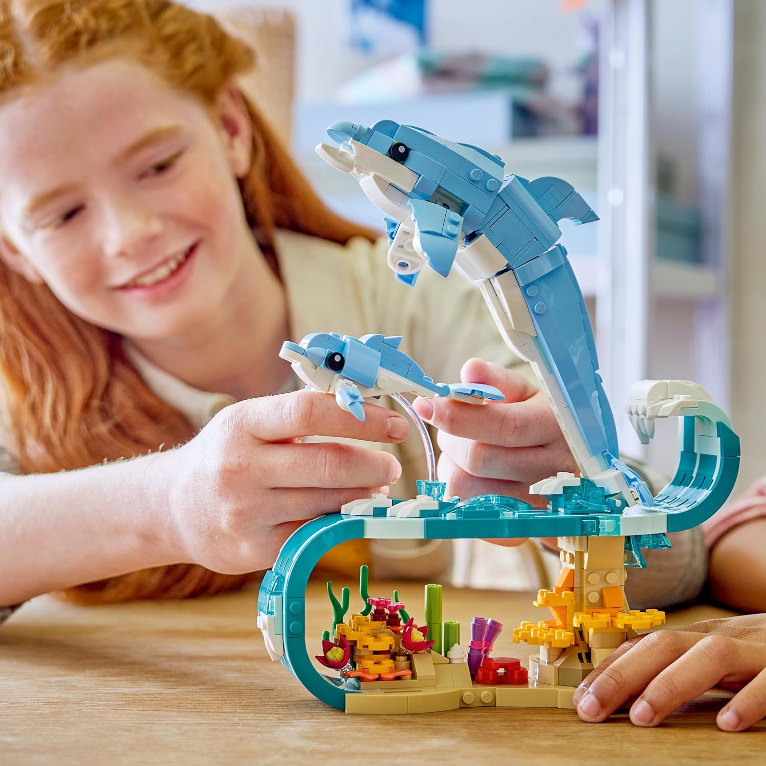 LEGO Creator 3in1 Sea Animals: Beautiful Dolphins Toy - Sea Animal Figure Transforms into a Seahorse or Crab - DIY Room Decor Idea - Creative Gift for 9+ Year Old Girls & Boys - 31385