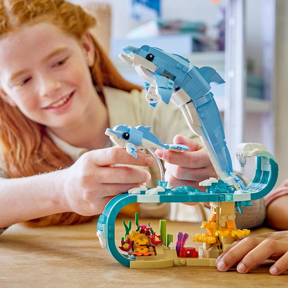 LEGO Creator 3in1 Sea Animals: Beautiful Dolphins Toy - Sea Animal Figure Transforms into a Seahorse or Crab - DIY Room Decor Idea - Creative Gift for 9+ Year Old Girls & Boys - 31385
