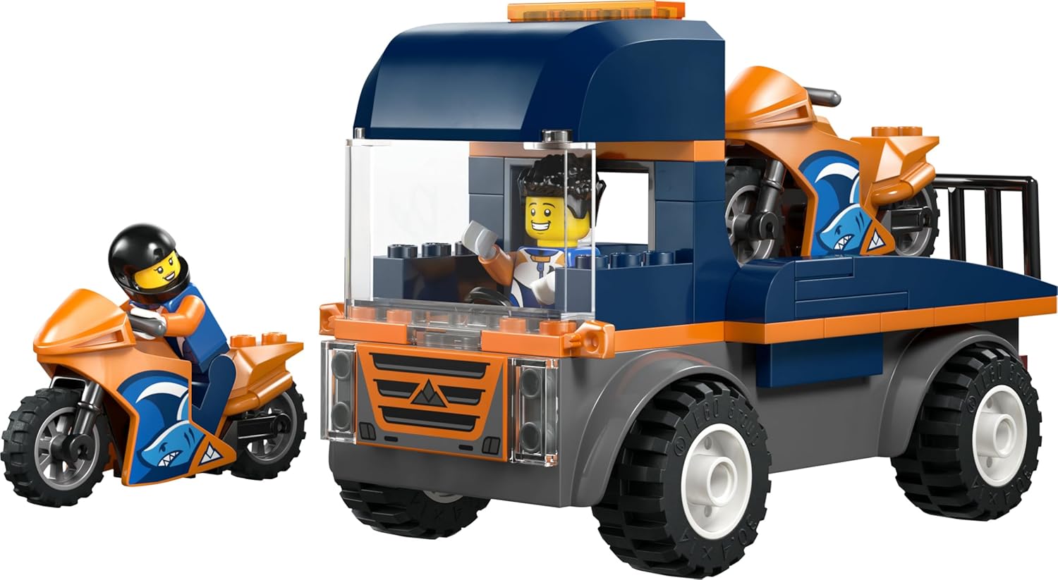 LEGO City Motorcycle Transporter - Fine Motor Skills Toy w/Flatbed Truck, 2 Motorbikes, 2 Minifigures, Ramp & Accessories - Birthday Gift for 4+ Year Old Boys - 60491