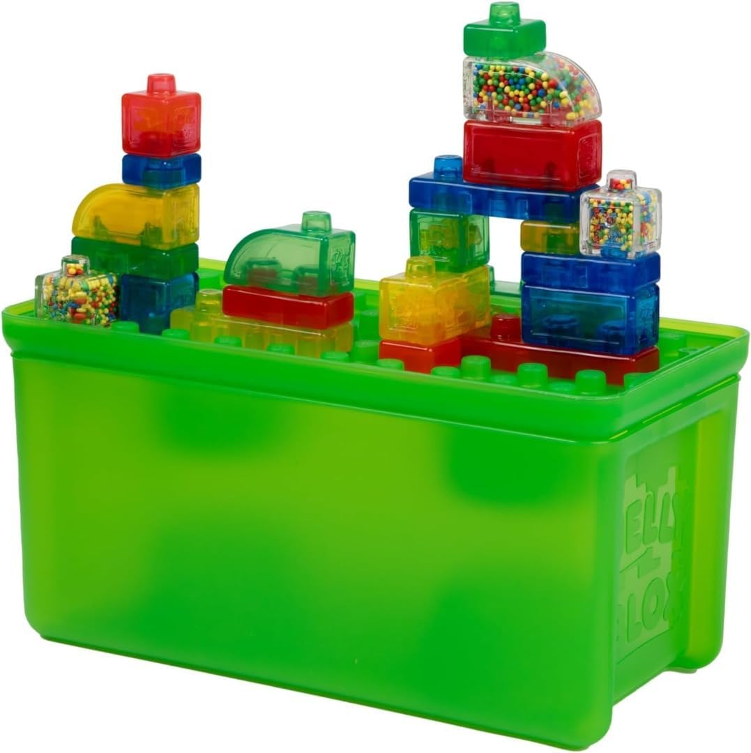 Jelly Blox 2-in-1 Storage Kit - Includes 30 Blocks - Toddler & Preschool Building Blocks Kids Can Squeeze, Stretch, Squish - Safety Tested & Ouch-Free - Tactile, Sensory Play Toy for Ages 2 Plus