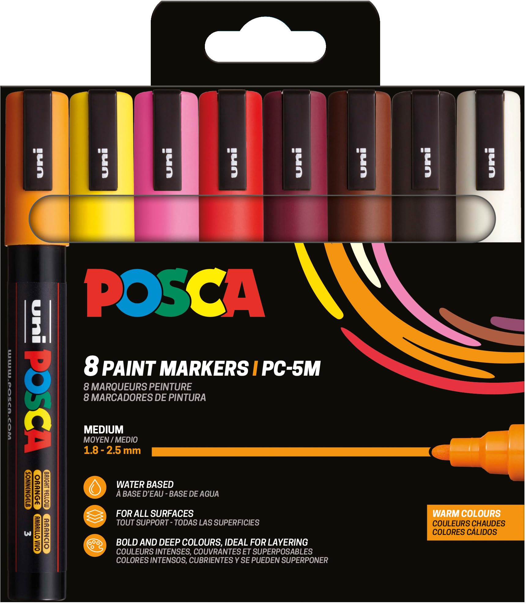 Uni-Ball 182549 - POSCA Marker Set, 8 acrylstiften PC-5M, permanente marker 1,8-2,5 mm ronde punt