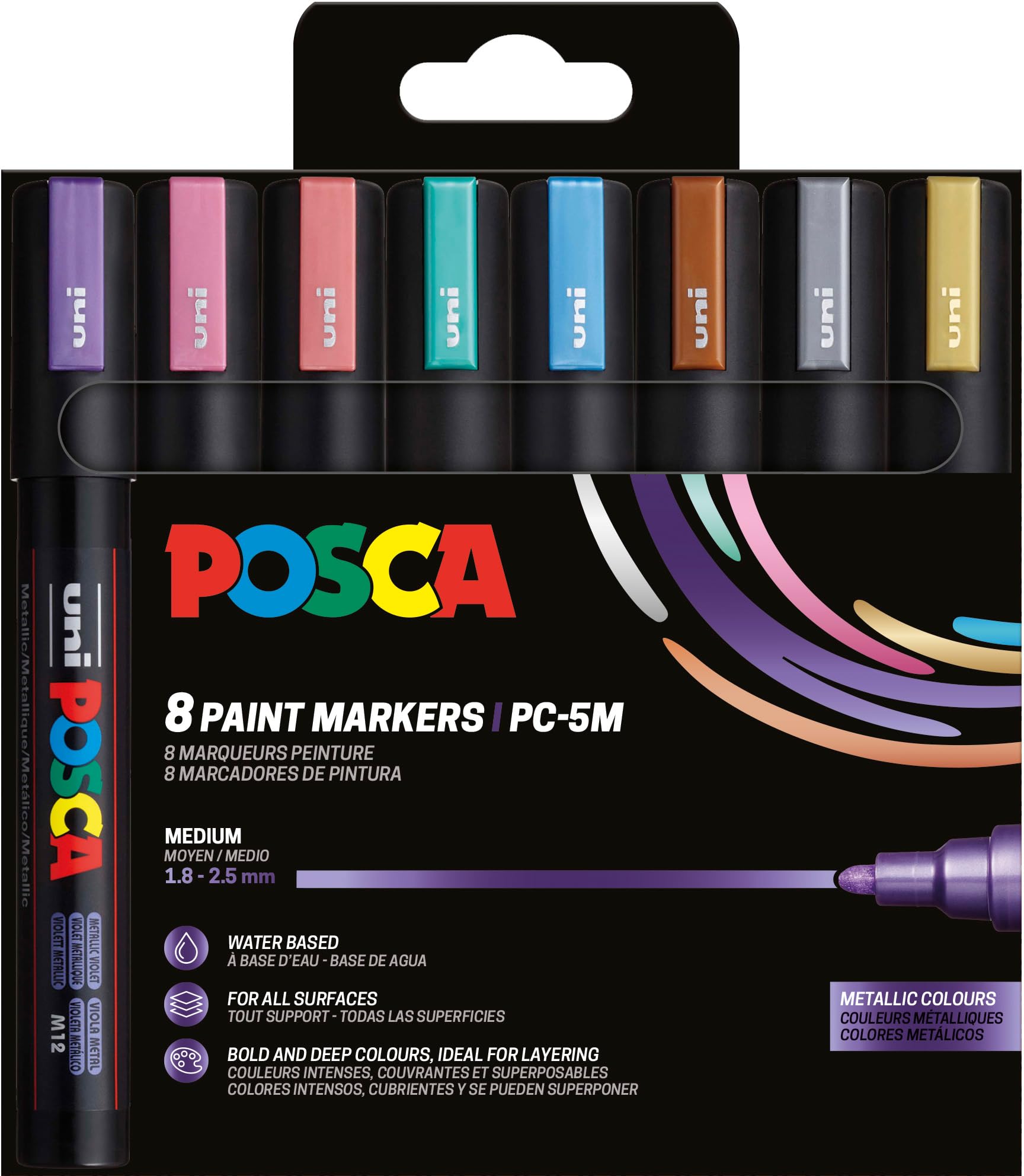 Posca - Medium Tip Pen - Metallic Colors, 8 Pc (401668)