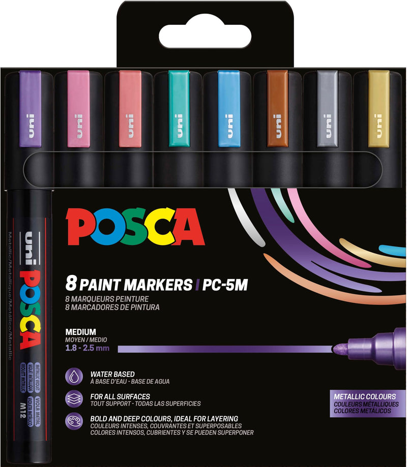 Posca - Medium Tip Pen - Metallic Colors, 8 Pc (401668)