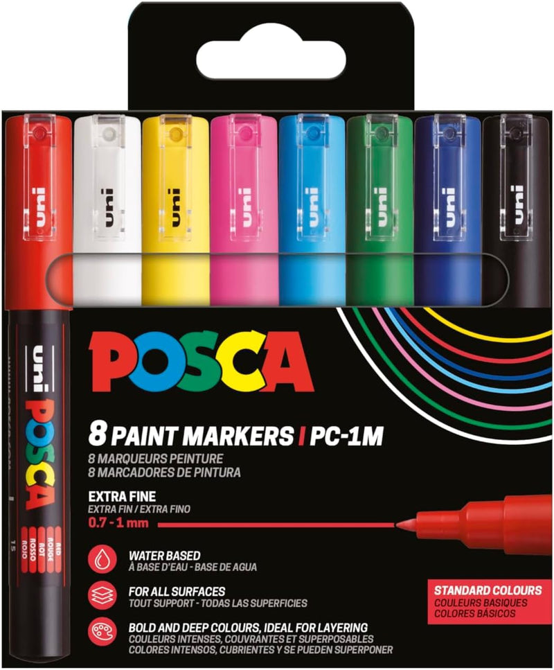 Uni-Ball 186758 - POSCA Marker Set, 8 acrylstiften PC-1MC, permanente marker 0,7-1 mm ronde punt
