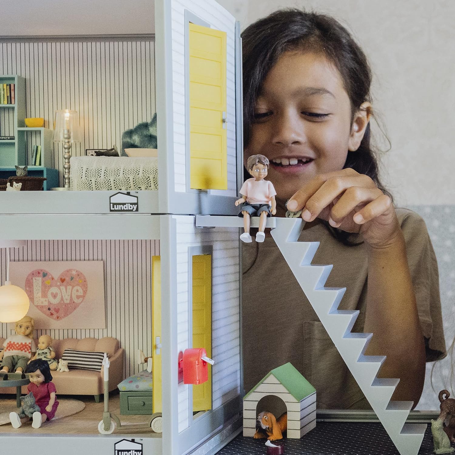 Lundby Poppenhuis accessoires - trappen voor poppenhuis - 20,5 cm spel huis trap voor minipoppen 11 cm - leeftijd 3+, schaal 1:18