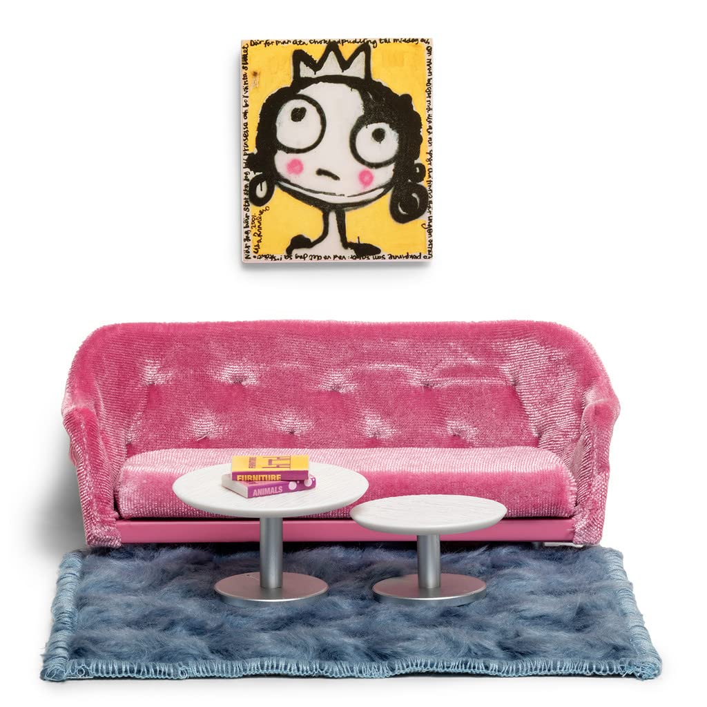 LUNDBY Poppenhuis Meubels Woonkamersets – Poppenhuis Accessoires – 7-delig – voor 11 cm Mini Poppen, Leeftijd 4+ 1:18