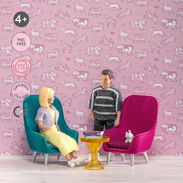 Lundby Armchair Stoelset, groen/pruim, geel