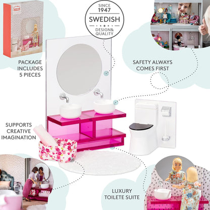 Lundby 60-306100 - Badkamermeubelen poppenhuis - Meubelset 5-delig - Poppenhuisaccessoires - Meubels - Wastafel - WC - Badmeubel - Accessoires - vanaf 4 jaar - 11 cm poppen - Minipoppen 1:18