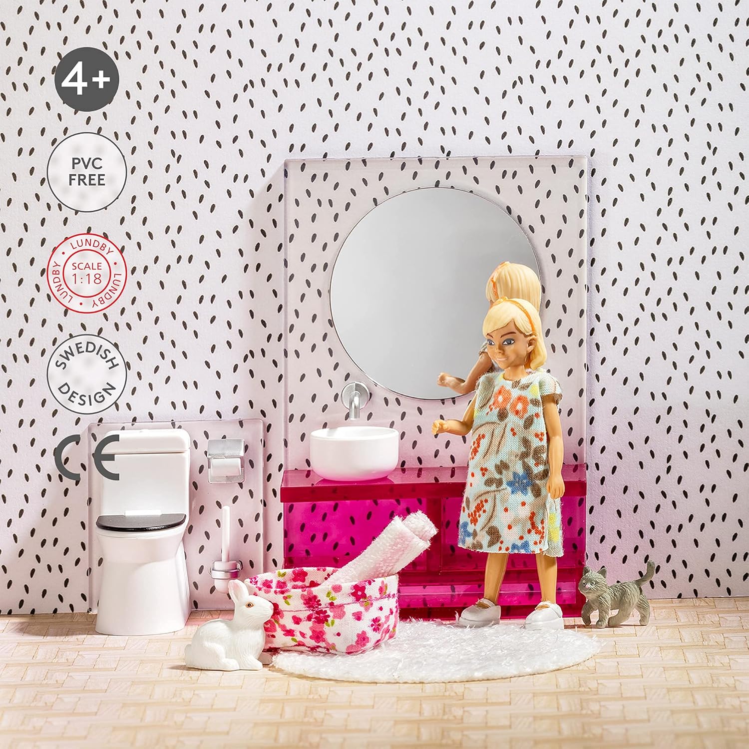 Lundby 60-306100 - Badkamermeubelen poppenhuis - Meubelset 5-delig - Poppenhuisaccessoires - Meubels - Wastafel - WC - Badmeubel - Accessoires - vanaf 4 jaar - 11 cm poppen - Minipoppen 1:18