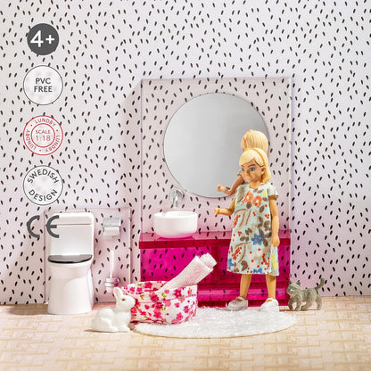 Lundby 60-306100 - Badkamermeubelen poppenhuis - Meubelset 5-delig - Poppenhuisaccessoires - Meubels - Wastafel - WC - Badmeubel - Accessoires - vanaf 4 jaar - 11 cm poppen - Minipoppen 1:18
