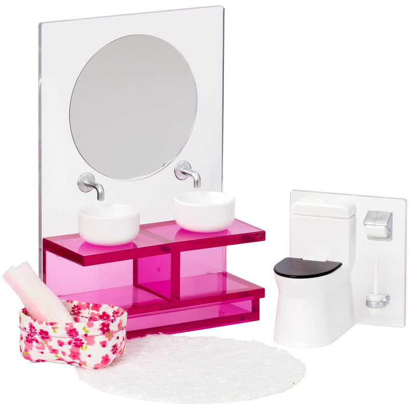 Lundby 60-306100 - Badkamermeubelen poppenhuis - Meubelset 5-delig - Poppenhuisaccessoires - Meubels - Wastafel - WC - Badmeubel - Accessoires - vanaf 4 jaar - 11 cm poppen - Minipoppen 1:18