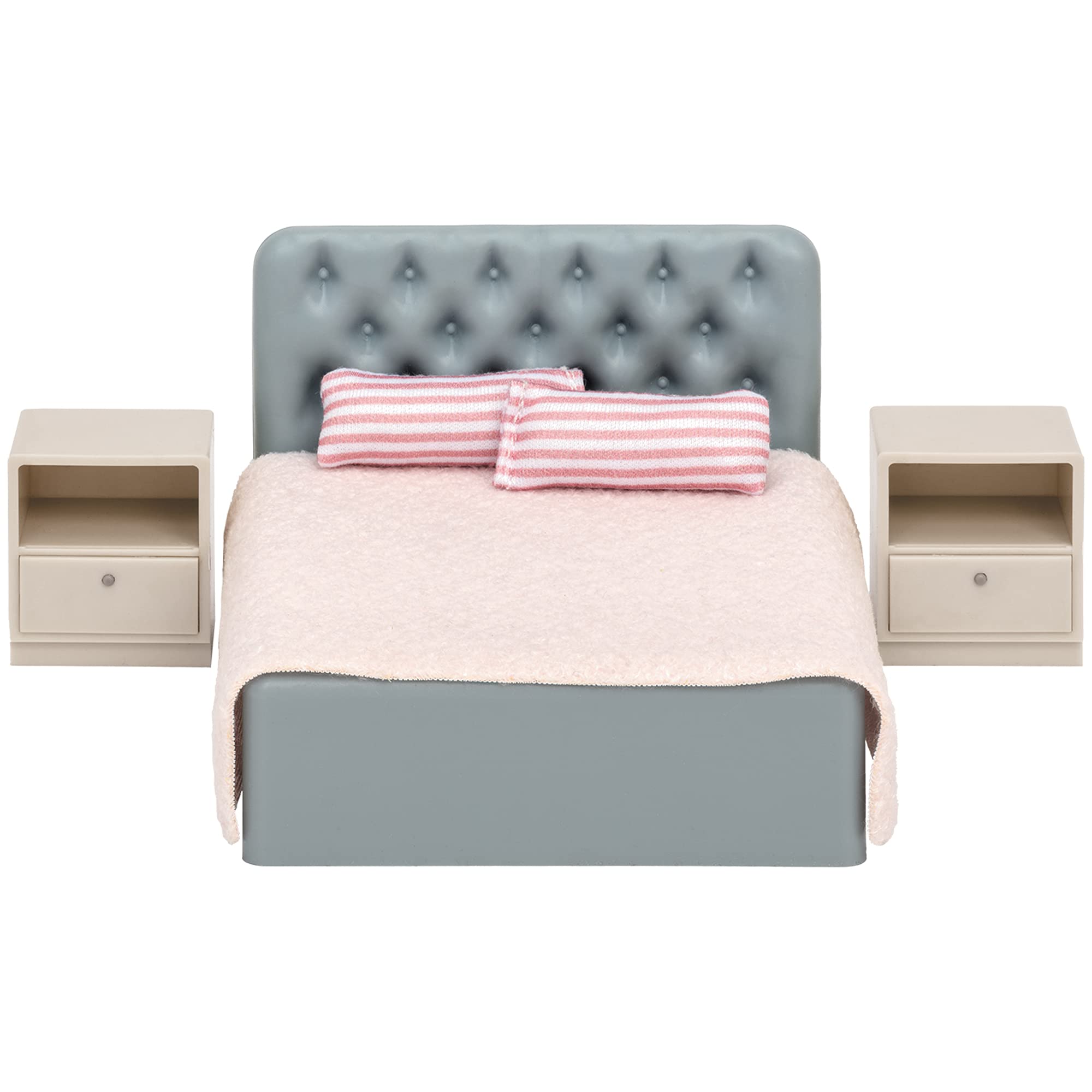 LUNDBY Poppenhuis Meubels Slaapkamerset - Poppenbed - Poppenhuis Accessoires voor 11cm Mini Poppen - 6 stuks, Leeftijd 3+ Schaal 1:18