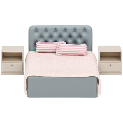 LUNDBY Poppenhuis Meubels Slaapkamerset - Poppenbed - Poppenhuis Accessoires voor 11cm Mini Poppen - 6 stuks, Leeftijd 3+ Schaal 1:18