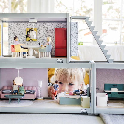 LUNDBY Poppenhuis Meubels Slaapkamerset - Poppenbed - Poppenhuis Accessoires voor 11cm Mini Poppen - 6 stuks, Leeftijd 3+ Schaal 1:18
