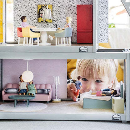 LUNDBY Poppenhuis Meubels Keuken Accessoires - Poppenhuis Aanrecht Kast Kookplaat Koelkast, 2-delige set voor 11 cm miniatuurpoppen, Leeftijd 3+ Schaal 1:18