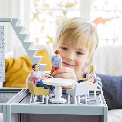 LUNDBY Dollhouse Meubels Eetkamer Tafelstoel Set - 5-delige poppenhuis accessoires voor mini-poppen 11 cm - leeftijd 4+, schaal 1:18