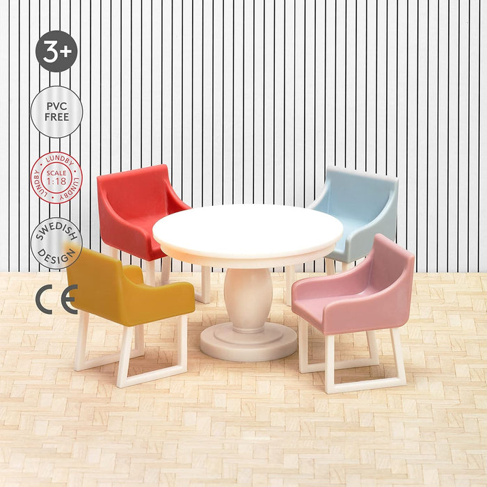 LUNDBY Dollhouse Meubels Eetkamer Tafelstoel Set - 5-delige poppenhuis accessoires voor mini-poppen 11 cm - leeftijd 4+, schaal 1:18