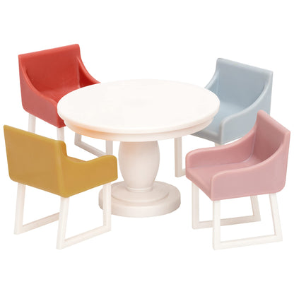 LUNDBY Dollhouse Meubels Eetkamer Tafelstoel Set - 5-delige poppenhuis accessoires voor mini-poppen 11 cm - leeftijd 4+, schaal 1:18