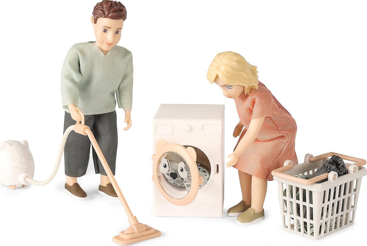Lundby Reinigingsset voor poppenhuis: stofzuiger, wasmachine en wasmand