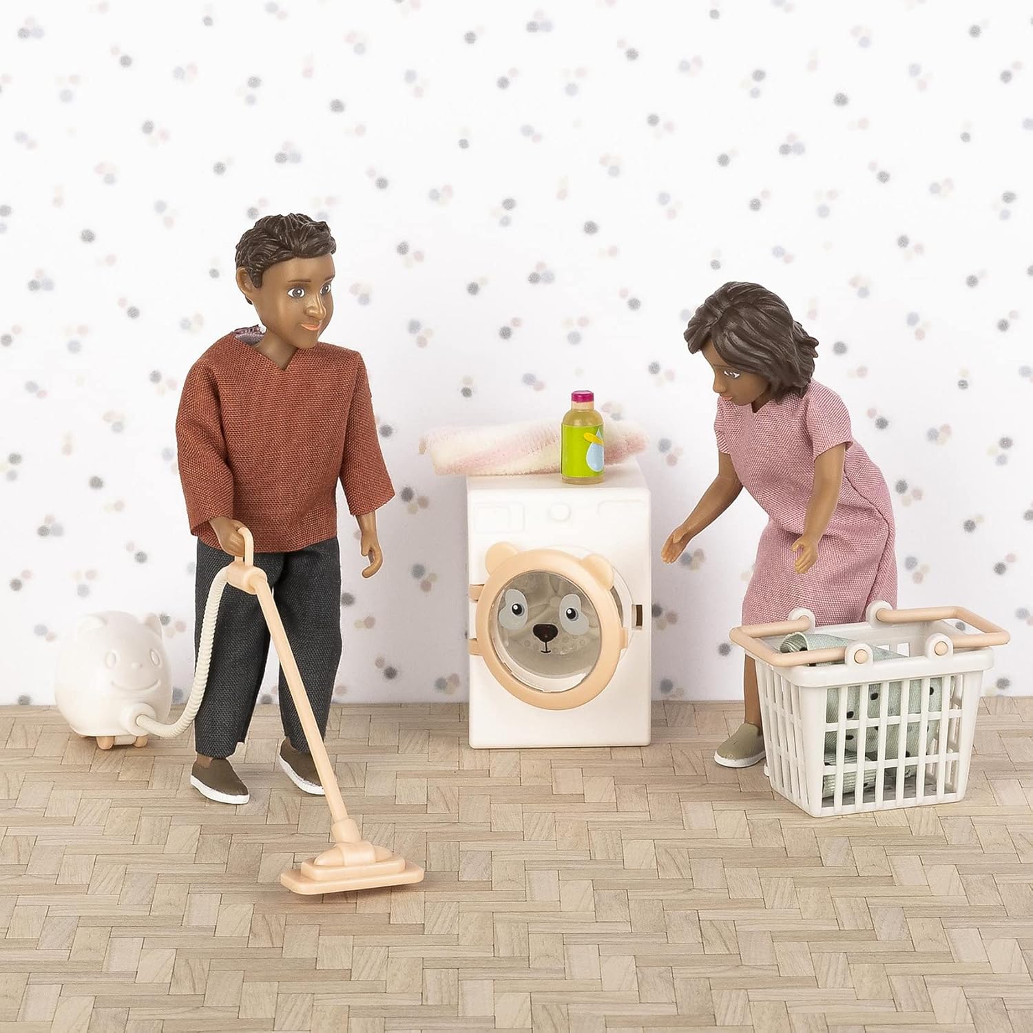 Lundby Reinigingsset voor poppenhuis: stofzuiger, wasmachine en wasmand