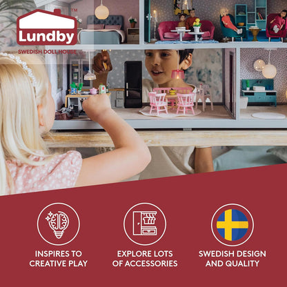 LUNDBY Dolls House Furniture Kitchen Sink Cupboard Drawers – Doll House Accessories LED Lights in Cabinet – 8-pieces – for 11 cm Mini Dolls – Age 4+, 1 :18