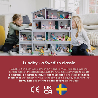 LUNDBY Dolls House Furniture Kitchen Sink Cupboard Drawers – Doll House Accessories LED Lights in Cabinet – 8-pieces – for 11 cm Mini Dolls – Age 4+, 1 :18