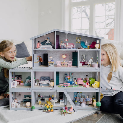LUNDBY Dolls House Furniture Kitchen Sink Cupboard Drawers – Doll House Accessories LED Lights in Cabinet – 8-pieces – for 11 cm Mini Dolls – Age 4+, 1 :18