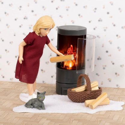 Lundby Poppenhuis - miniatuur open haard poppenmeubel met LED-verlichting - inrichting poppenhuis meubelset - woonkamer - accessoires - 11cm poppen 1:18