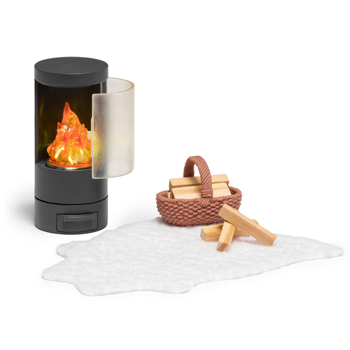 Lundby Poppenhuis - miniatuur open haard poppenmeubel met LED-verlichting - inrichting poppenhuis meubelset - woonkamer - accessoires - 11cm poppen 1:18