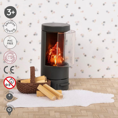 Lundby Poppenhuis - miniatuur open haard poppenmeubel met LED-verlichting - inrichting poppenhuis meubelset - woonkamer - accessoires - 11cm poppen 1:18