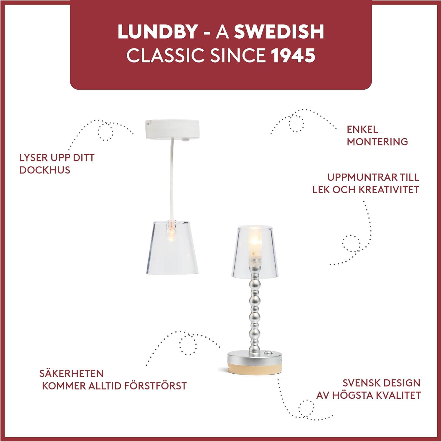 LUNDBY Poppenhuisverlichting werkt op batterijen, mini-poppenhuisaccessoires, kleine led-vloerlamp en plafondlamp, poppenhuismeubelset, mini-ledverlichting, eenvoudig te installeren, Zweeds ontwerp, 1