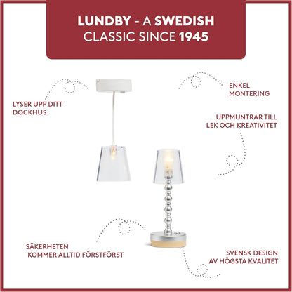 LUNDBY Poppenhuisverlichting werkt op batterijen, mini-poppenhuisaccessoires, kleine led-vloerlamp en plafondlamp, poppenhuismeubelset, mini-ledverlichting, eenvoudig te installeren, Zweeds ontwerp, 1