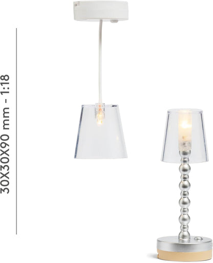 LUNDBY Poppenhuisverlichting werkt op batterijen, mini-poppenhuisaccessoires, kleine led-vloerlamp en plafondlamp, poppenhuismeubelset, mini-ledverlichting, eenvoudig te installeren, Zweeds ontwerp, 1