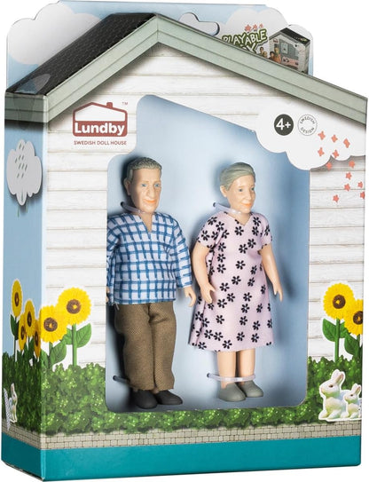 Lundby Poppenhuis Mensen Familie - Poppenhuisfiguren, Charlie Poppenhuis Familie Set Grootouders 2 Volwassenen, Buigbare Plastic Poppenhuispoppen voor meisjes en jongens vanaf 3 jaar, 1:18, Zweeds