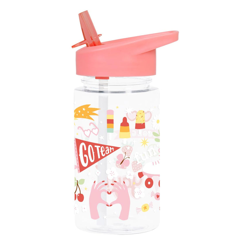 A Little Lovely Company Transparante Drinkfles met uniek design, 450 ml | Geschikt voor kleurschool, schooopvang, basisschool, vakantie, on the go (Fun