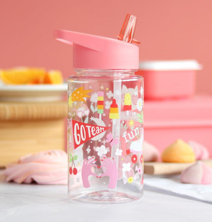 A Little Lovely Company Transparante Drinkfles met uniek design, 450 ml | Geschikt voor kleurschool, schooopvang, basisschool, vakantie, on the go (Fun