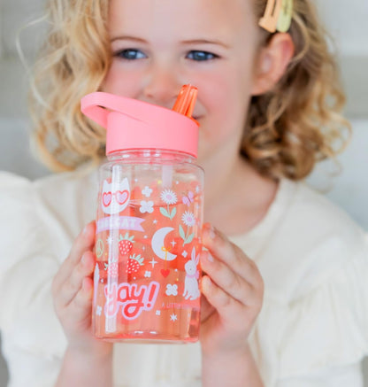 A Little Lovely Company Transparante Drinkfles met uniek design, 450 ml | Geschikt voor kleurschool, schooopvang, basisschool, vakantie, on the go (Fun