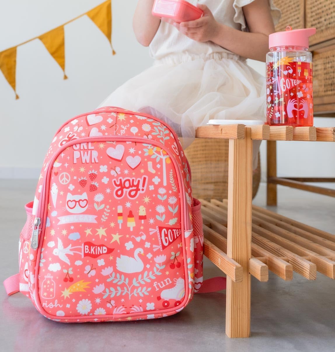 A Little Lovely Company Transparante Drinkfles met uniek design, 450 ml | Geschikt voor kleurschool, schooopvang, basisschool, vakantie, on the go (Fun