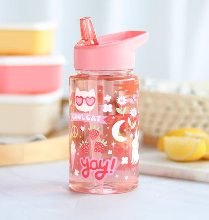 A Little Lovely Company Transparante Drinkfles met uniek design, 450 ml | Geschikt voor kleurschool, schooopvang, basisschool, vakantie, on the go (Fun