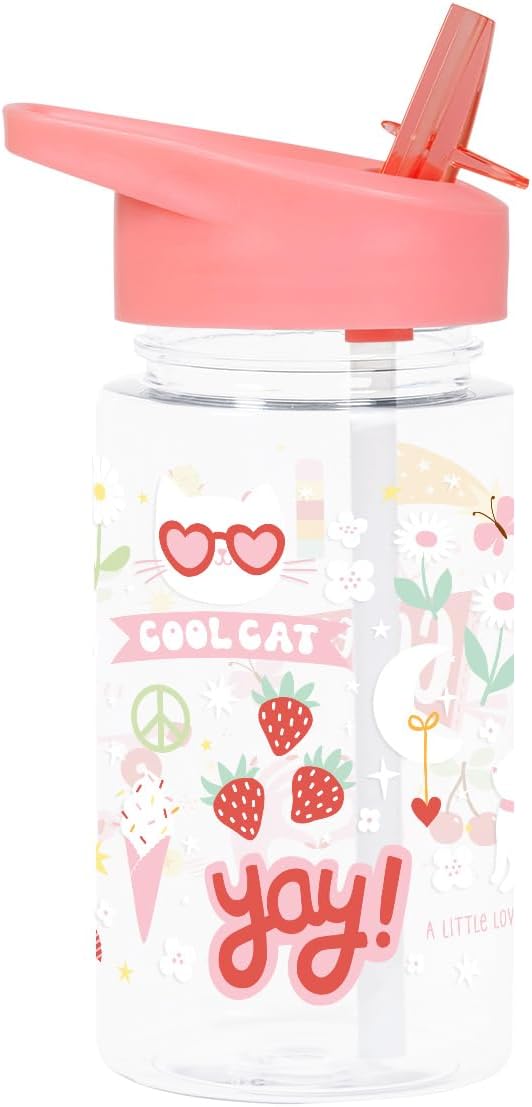A Little Lovely Company Transparante Drinkfles met uniek design, 450 ml | Geschikt voor kleurschool, schooopvang, basisschool, vakantie, on the go (Fun