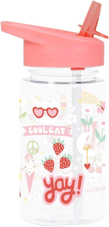A Little Lovely Company Transparante Drinkfles met uniek design, 450 ml | Geschikt voor kleurschool, schooopvang, basisschool, vakantie, on the go (Fun
