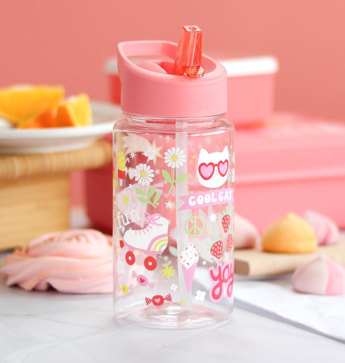 A Little Lovely Company Transparante Drinkfles met uniek design, 450 ml | Geschikt voor kleurschool, schooopvang, basisschool, vakantie, on the go (Fun