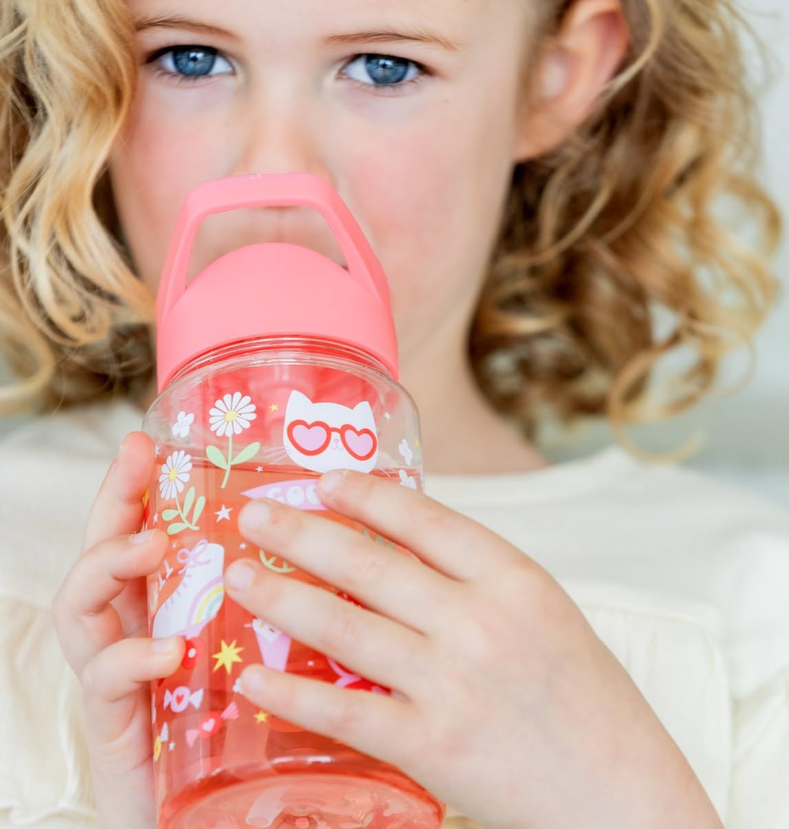 A Little Lovely Company Transparante Drinkfles met uniek design, 450 ml | Geschikt voor kleurschool, schooopvang, basisschool, vakantie, on the go (Fun