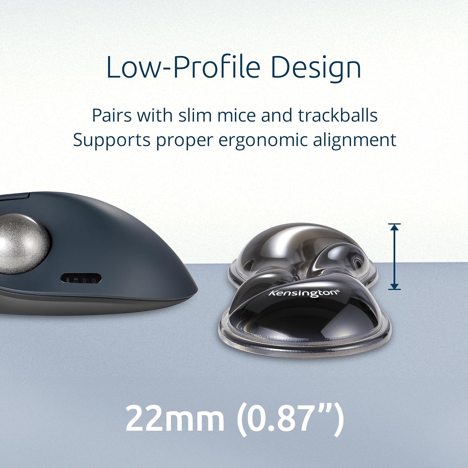 Kensington Slim Duo Gel Mouse and Trackball Wrist Rest, 192 x 72 x 22mm, Ergonomic Support for Wrist Strain and Discomfort, Compatible with Low Profile Mice and Trackballs, Black/Grey (K62438WW)