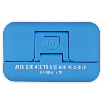 with God All Things are Possible Mathew 19:26 Adjustable Magnetic Clip LED Book Light for Reading in Bed, Crafts, Sewing, Car Trips 3 Modes: Bright, Dim, Pulse/Strobe