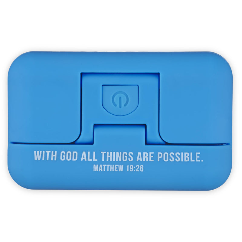 with God All Things are Possible Mathew 19:26 Adjustable Magnetic Clip LED Book Light for Reading in Bed, Crafts, Sewing, Car Trips 3 Modes: Bright, Dim, Pulse/Strobe