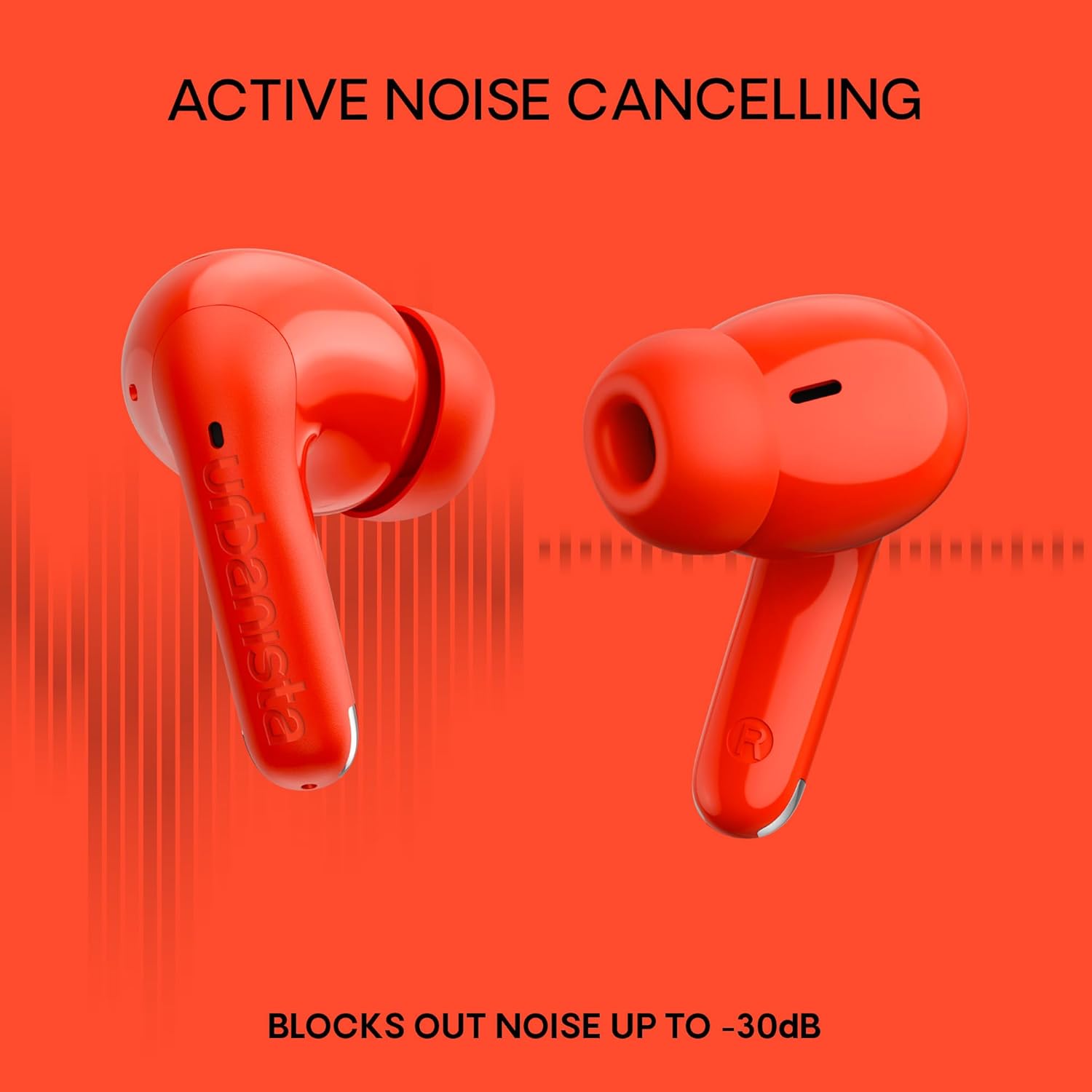 Urbanista Palermo Cuffie In‑Ear True Wireless con ANC - Autonomia 32h, Multipoint Bluetooth, IPX4, Custodia Tascabile - Papavero Arancione