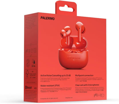 Urbanista Palermo Cuffie In‑Ear True Wireless con ANC - Autonomia 32h, Multipoint Bluetooth, IPX4, Custodia Tascabile - Papavero Arancione